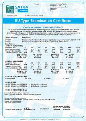 CE Certificate for EM-9003, EM-9005 Electronic Earmuffs