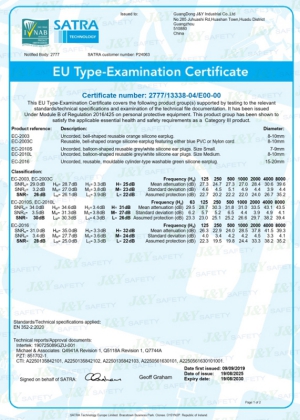  CE Certificate for Silicone Earplugs 