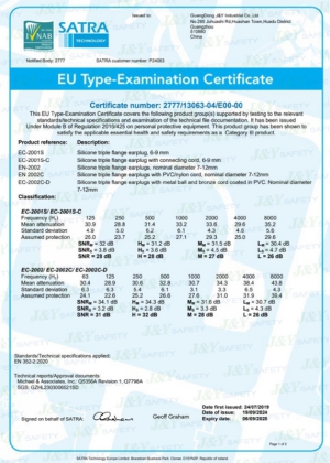  CE Certificate for Silicone Earplugs